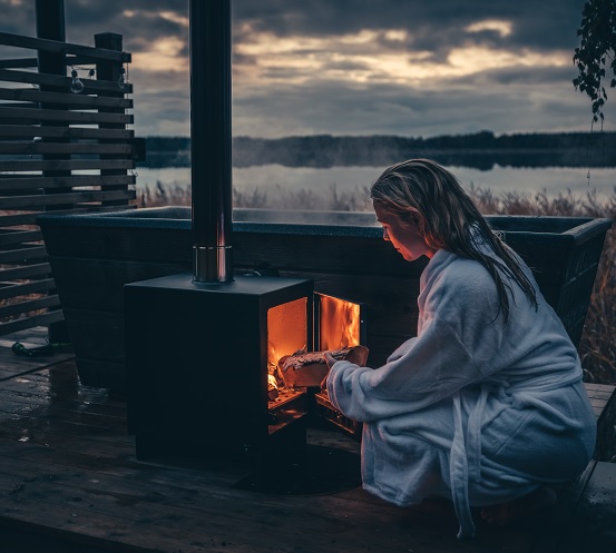 badewanne Nobel - black marble - Holzofen - Feuer Frau